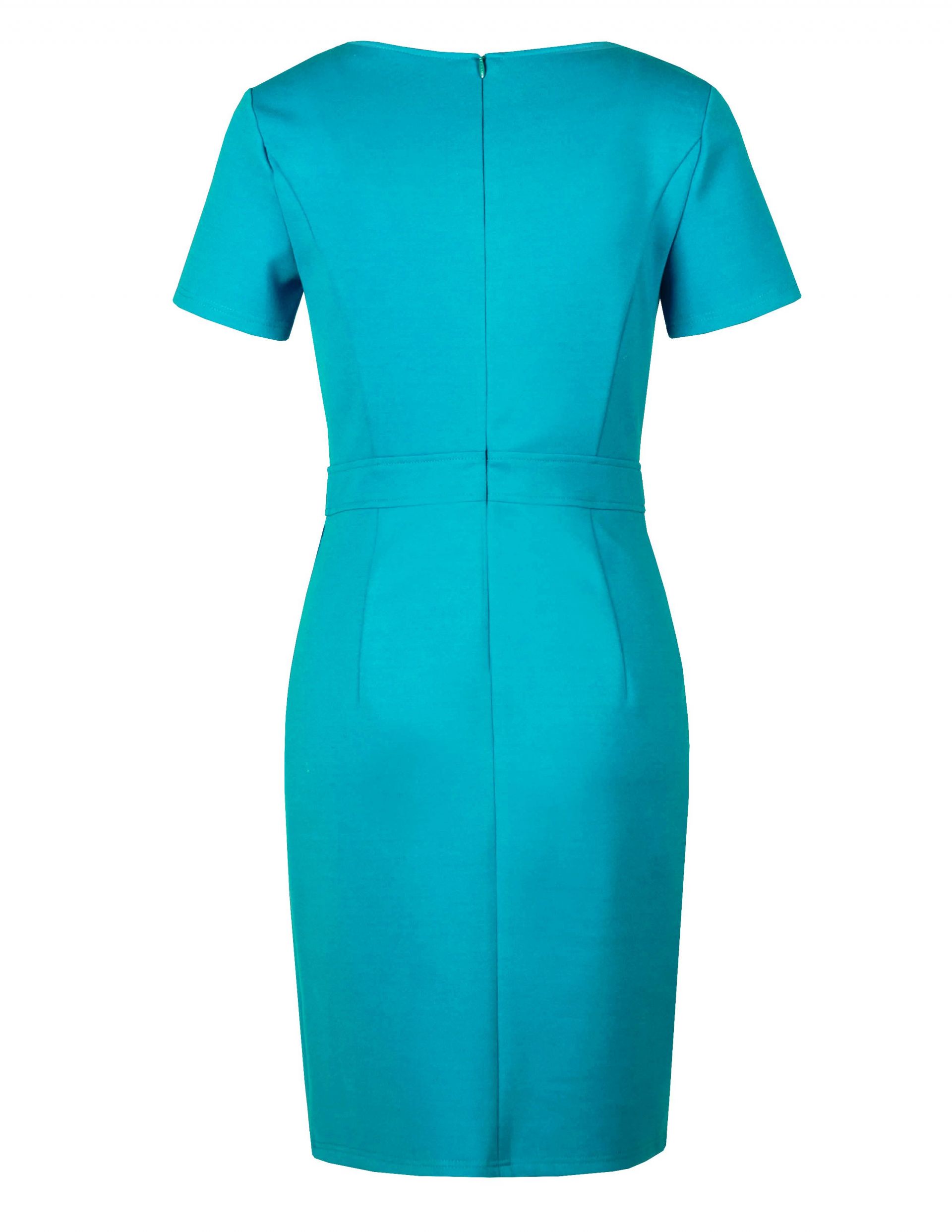 Short-sleeved V-neck dress with decorative front buttoning and concealed zipper on the back 1